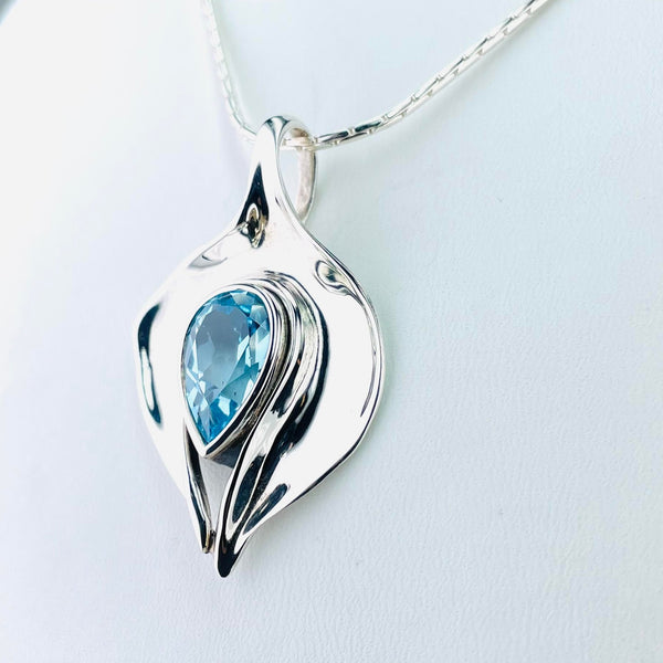 Contemporary Organic Blue Topaz and Silver Pendant by JB Designs