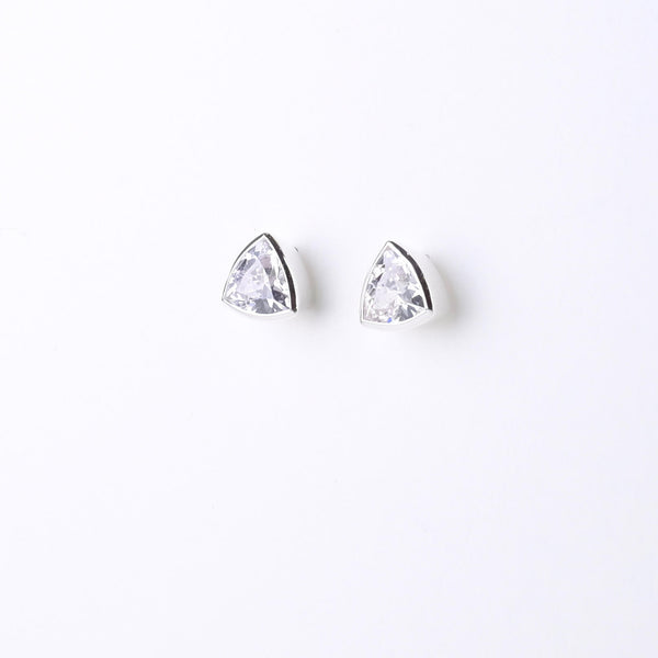 Silver and Cz Triangular Stud Earrings by JB Designs.