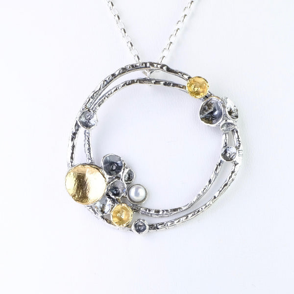 Silver, Pearl and Gold Plated Pendant by JB Designs.