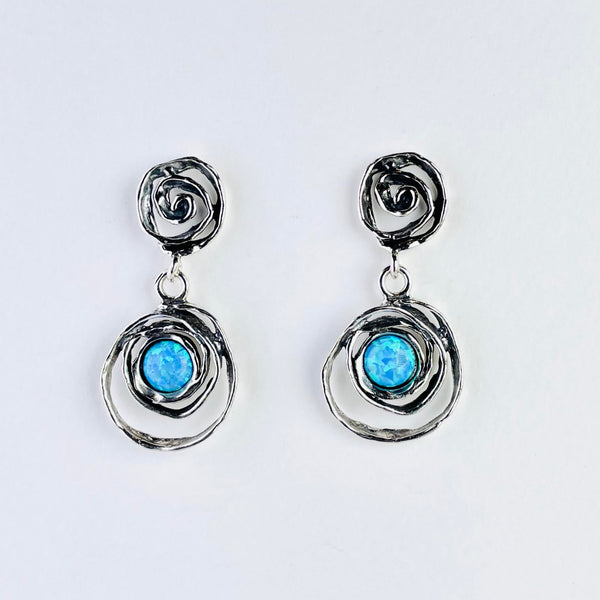 Opal and Silver Spiral Earrings