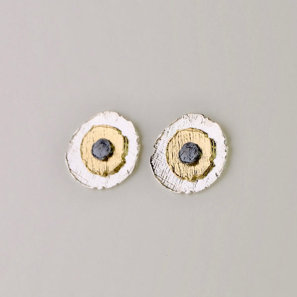 Satin Silver and Gold Plated Stud Earrings by JB Designs.