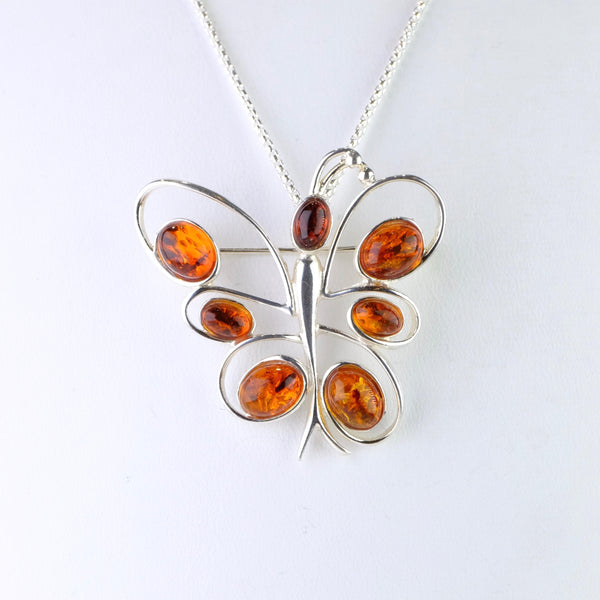 Sterling Silver and Amber Butterfly Design Brooch.