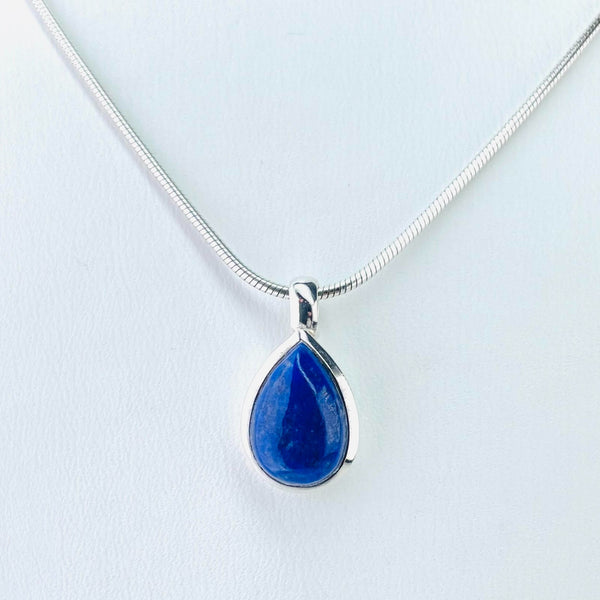 Silver and Simple Tear Drop Shaped Lapis Lazuli Pendant.