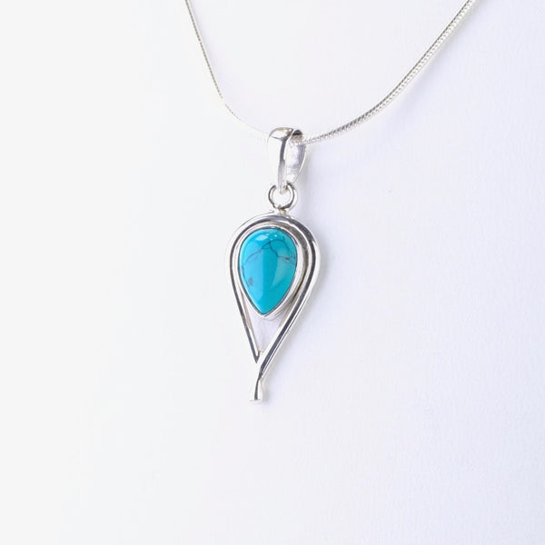 Silver and Tear Drop Shaped Turquoise Pendant.