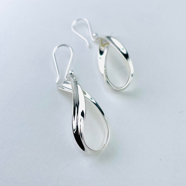 High Polished Silver Twist Drop Earrings.