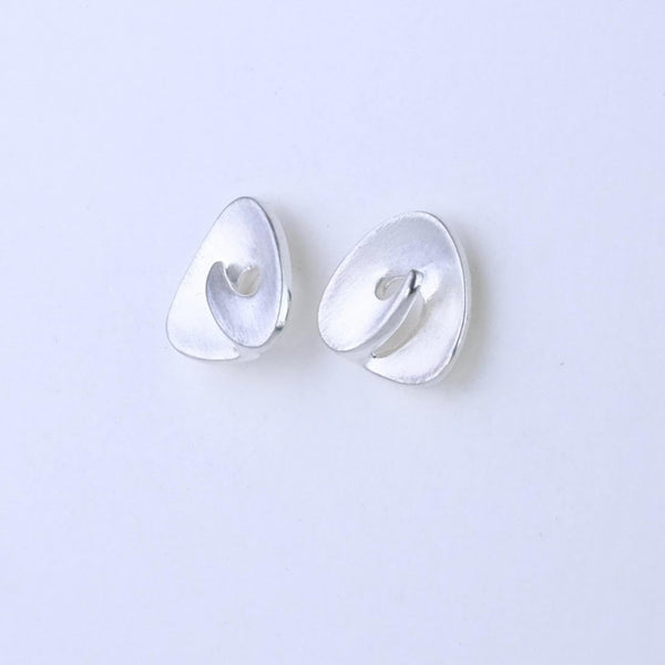Satin and Polished Triangular Silver Stud Earrings by JB Designs.