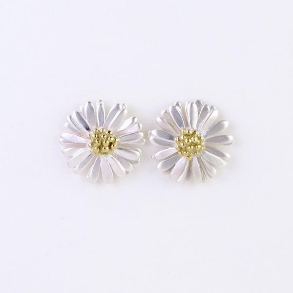 Medium Handmade Silver Daisy Stud Earrings by Sheena Mcmaster.