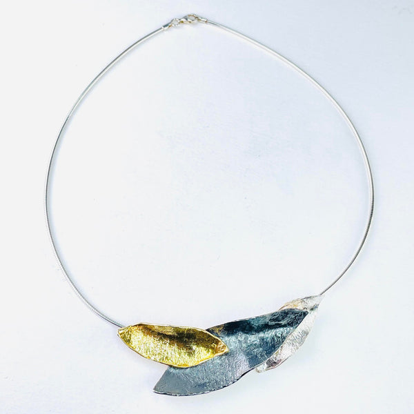 Statement Textured Three Colour Leaf Necklace by JB Designs.