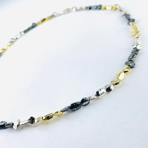 Three Colour Nugget Necklace in Silver and Goldplate by JB Designs.