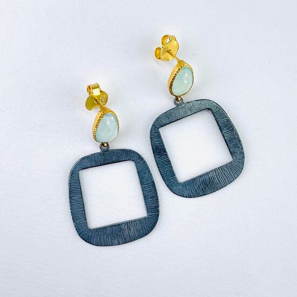 Chalcedony and Cut Out Silver Earrings by JB Designs.