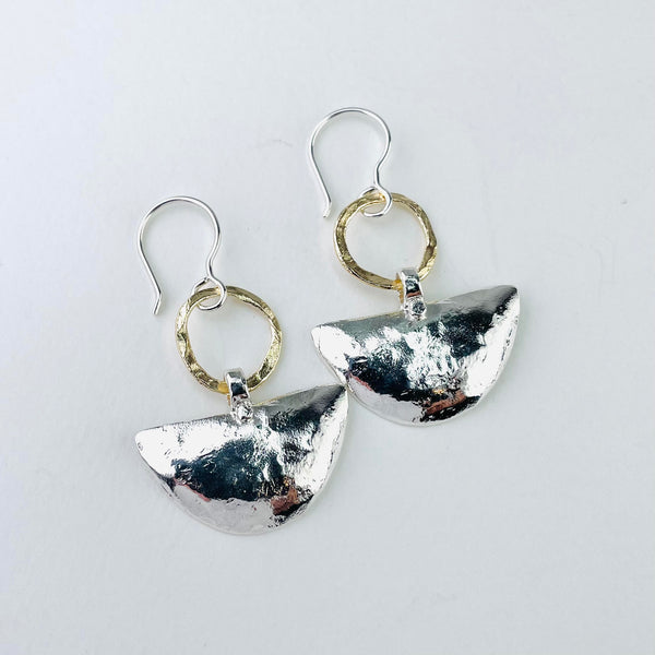 High Polished and Textured Silver and Gold Plated Drop Earrings by JB Designs.
