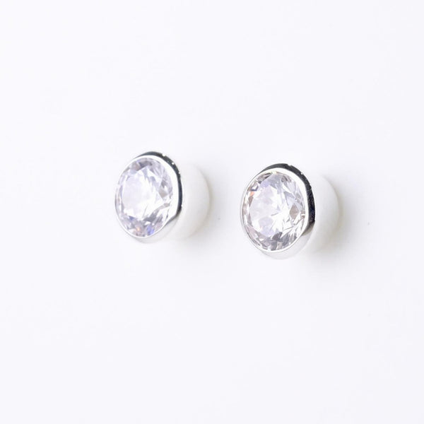 Silver and Cz Round Stud Earrings by JB Designs.