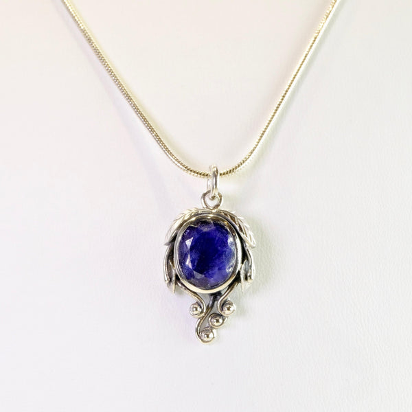 Art Nouveau Style Sapphire Quartz and Silver Pendant.
