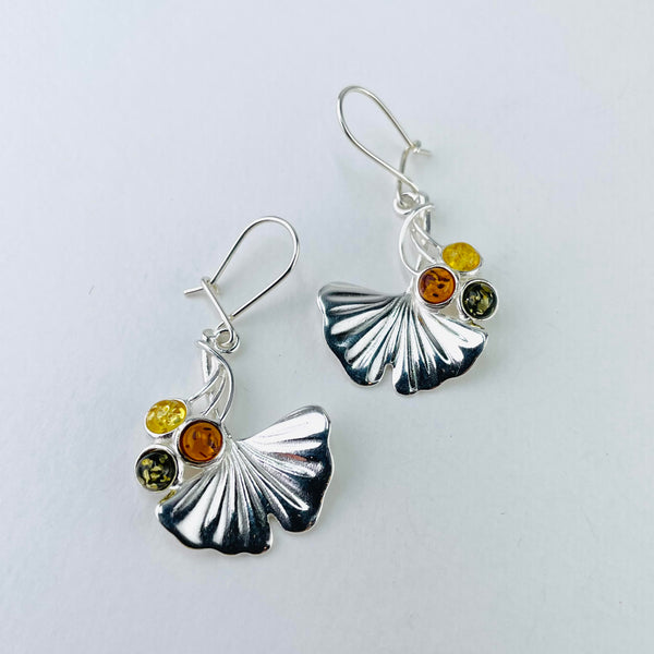 Triple Colour Amber and Silver Earrings.
