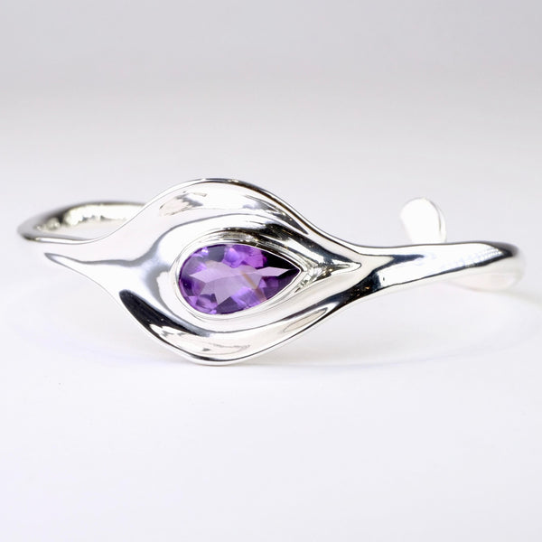 Sterling Silver and Amethyst Torque Bangle Bracelet.