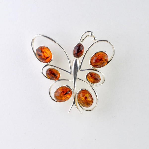 Sterling Silver and Amber Butterfly Design Brooch.