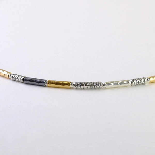 Fine Cylindrical Linked Sterling Silver and Rolled Gold Necklace by JB Designs.