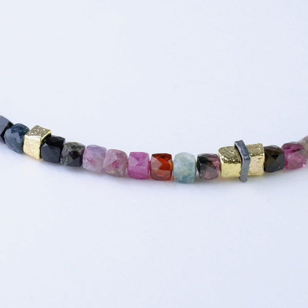 Tourmaline Beaded Necklace with Silver and Gold Plated Elements.