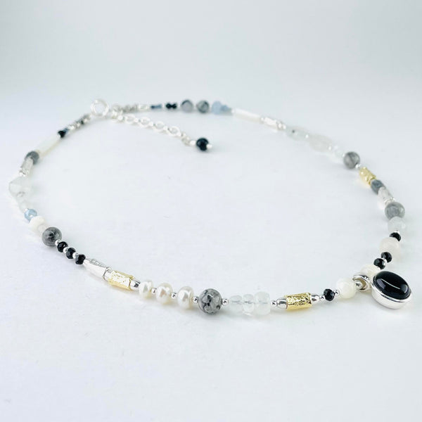 Mixed Stone, Pearl and Black Onyx Necklace by Emily Merrix.