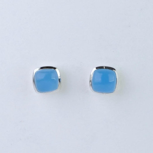 Square Chalcedony and Silver Stud Earrings.
