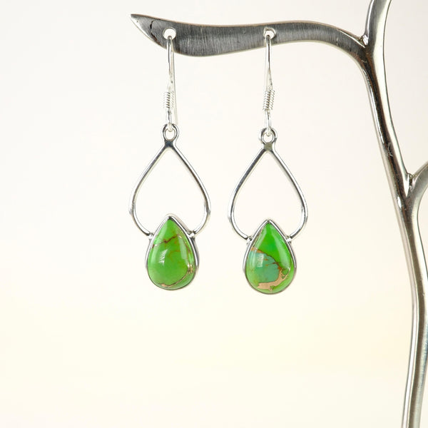Silver and Green Mojave Turquoise Drop Earrings.