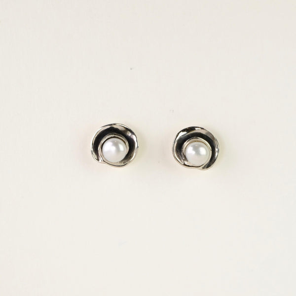 Sterling Silver and Pearl Spiral Stud Earrings.