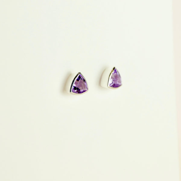 Sterling Silver and Amethyst 'Trillion' Stud Earrings by JB Designs.