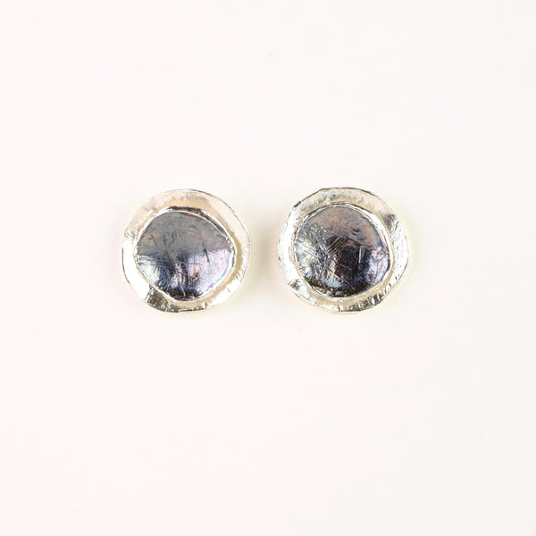 Medium Satin and Oxidised Silver Stud Earrings by JB Designs.