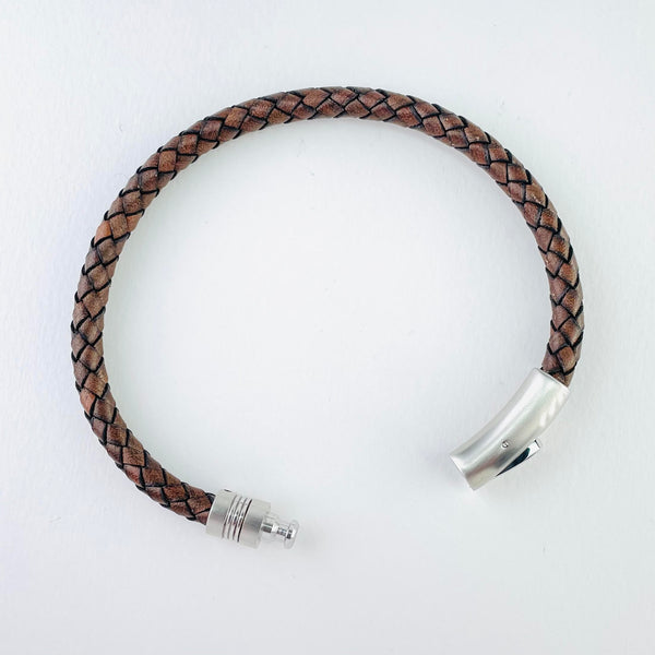 Gents Brown Leather and Stainless Steel Bracelet.