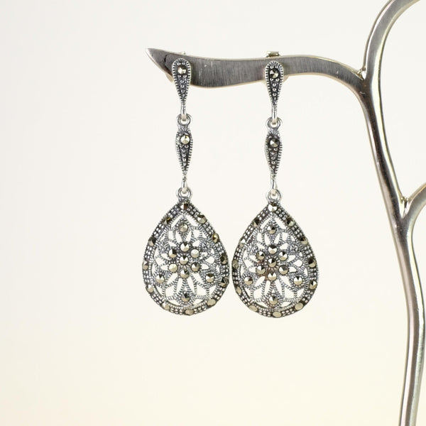 Tear Drop Marcasite and Silver Drop Earrings.