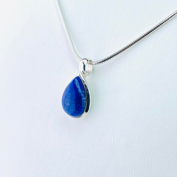 Silver and Simple Tear Drop Shaped Lapis Lazuli Pendant.