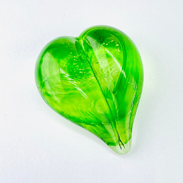 Green Hand Blown Glass Heart Paperweight.