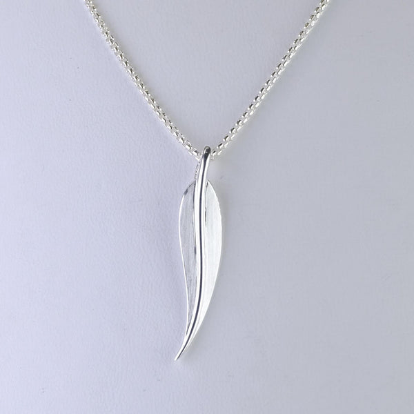 Brushed Slim Silver Leaf Pendant by JB Designs.