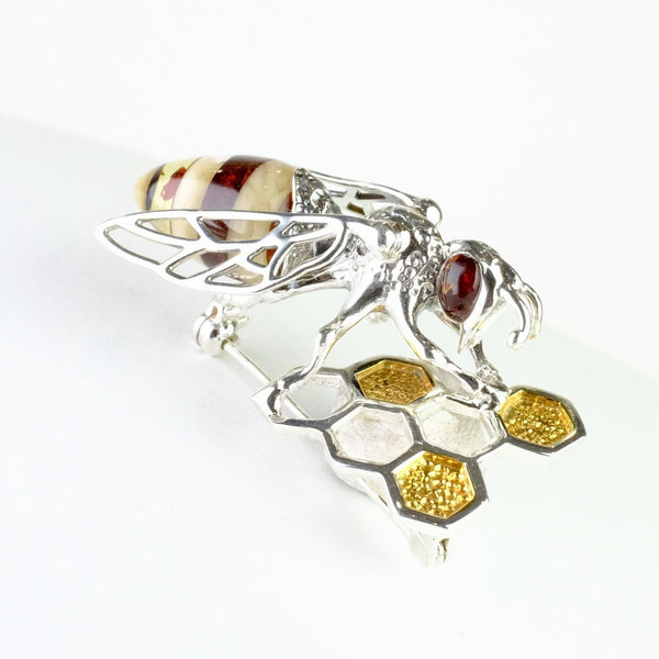 Sterling Silver and Mixed Amber Bee Design Brooch.