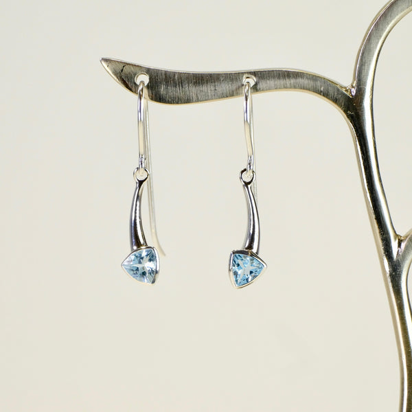 Triangular Blue Topaz and Sterling Silver Drop Earrings