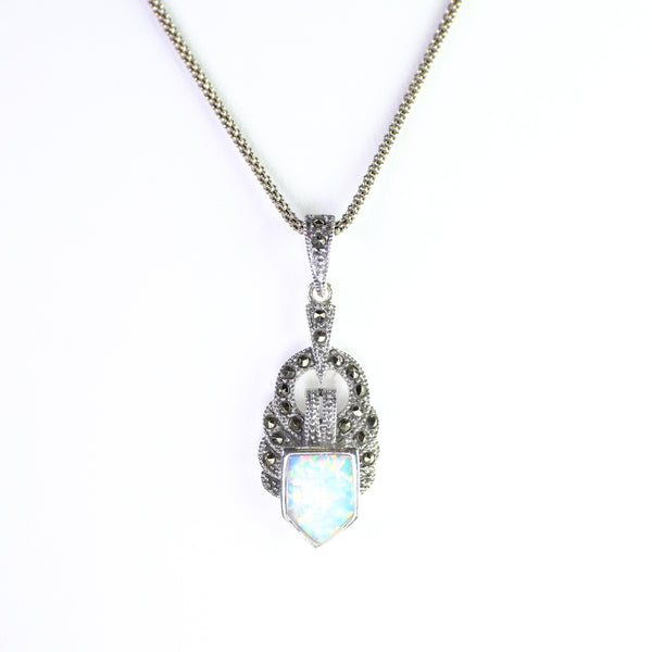 Silver, Opal and Marcasite Pendant.