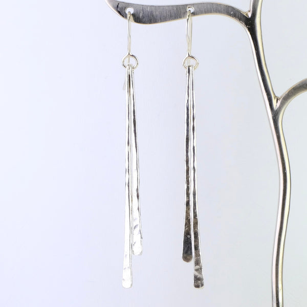 Long Sterling Silver Double Stick Dangly Earrings.