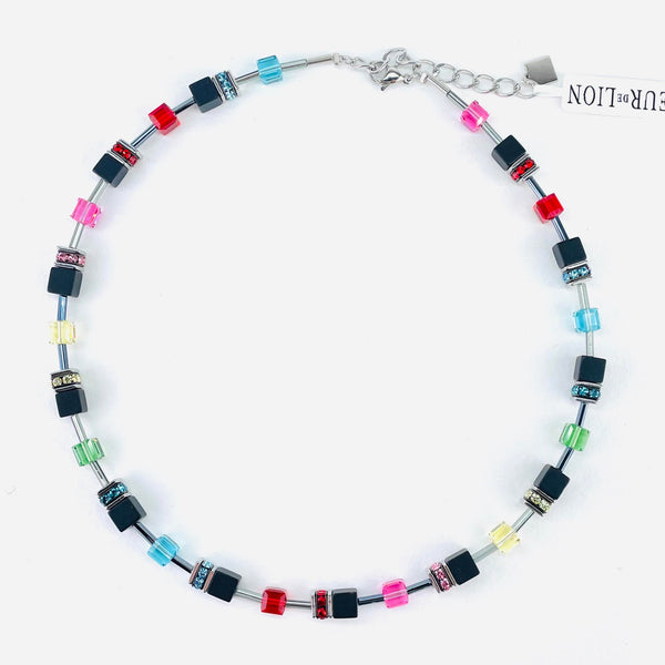 Coeur de Lion Geo Cubes Necklace in Black and Bright Colours