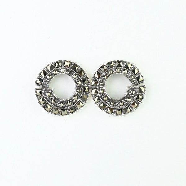 Marcasite and Silver Art Deco Style Round Stud Earrings.
