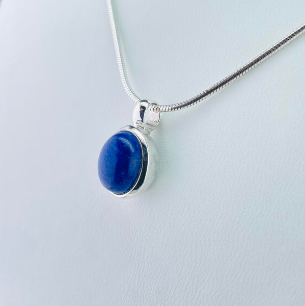 Silver and Simple Oval Shaped Lapis Lazuli Pendant.