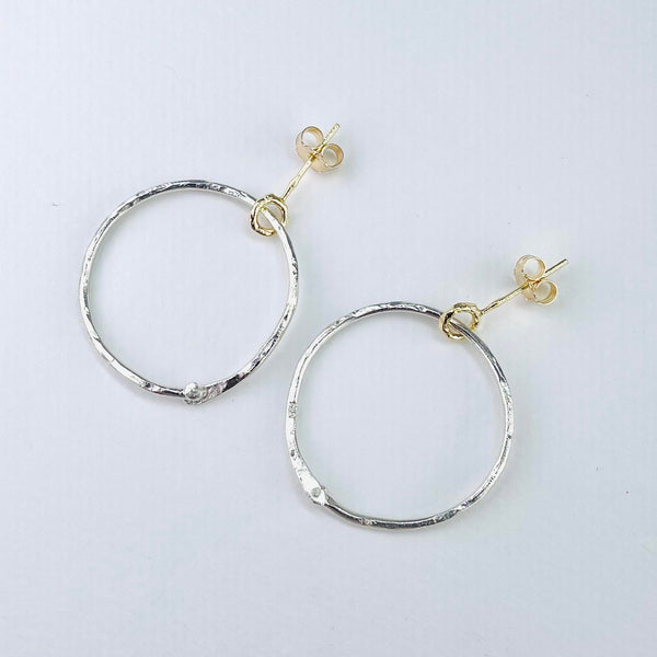 Large Circular Silver and Gold Plated Earrings by JB Designs.
