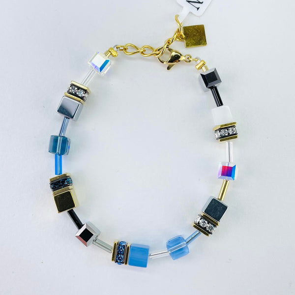 Coeur de Lion Geo Cubes Bracelet in Rose Gold and Blues.