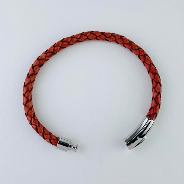 Gents 'Antique Tan' Leather and Stainless Steel Bracelet.