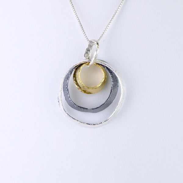 Sterling Silver and Gold Plated Triple Circle Pendant by JB Designs.