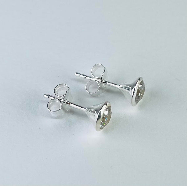 Conical silver and Cubic Zirconia Stud Earrings by Jb Designs.