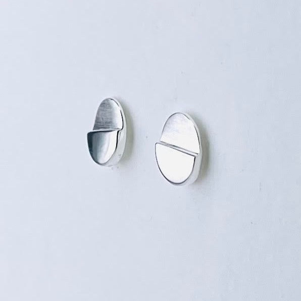 Round Matt and Polished Silver Stud Earrings by JB Designs.