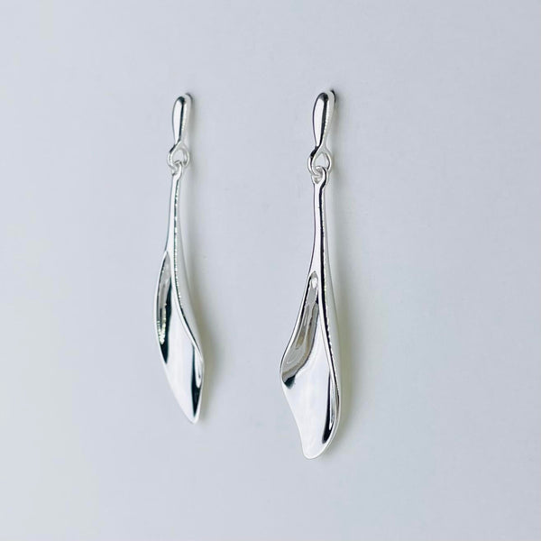 Long Slim Silver Drop Earrings by JB Designs.