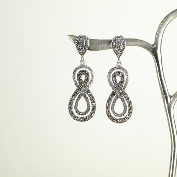 Marcasite and Silver Twist Drop Earrings.