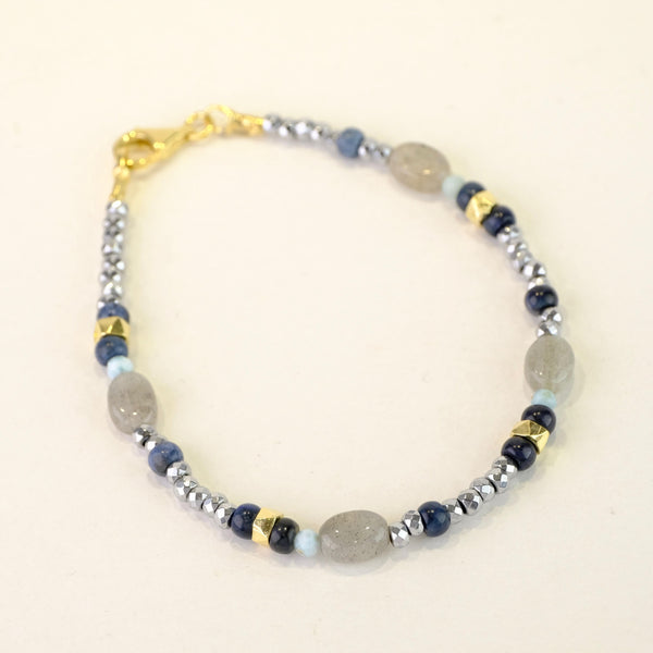 Lapis, Labradorite and Larimar Beaded Bracelet.