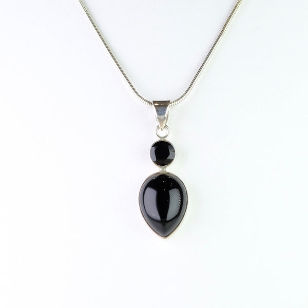 Double Drop Silver and Black Onyx Pendant.